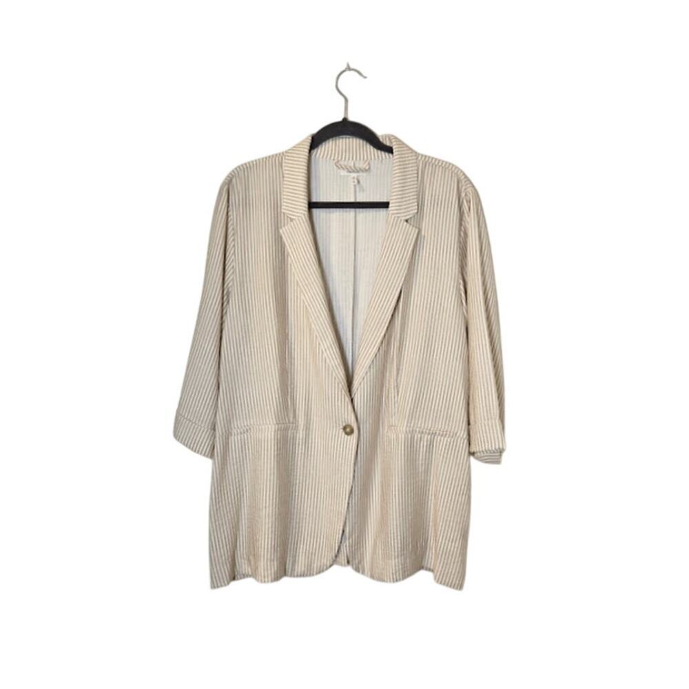 Maurices Women's Striped Blazer Size XL Tan & White Preppy Career Light Academia
